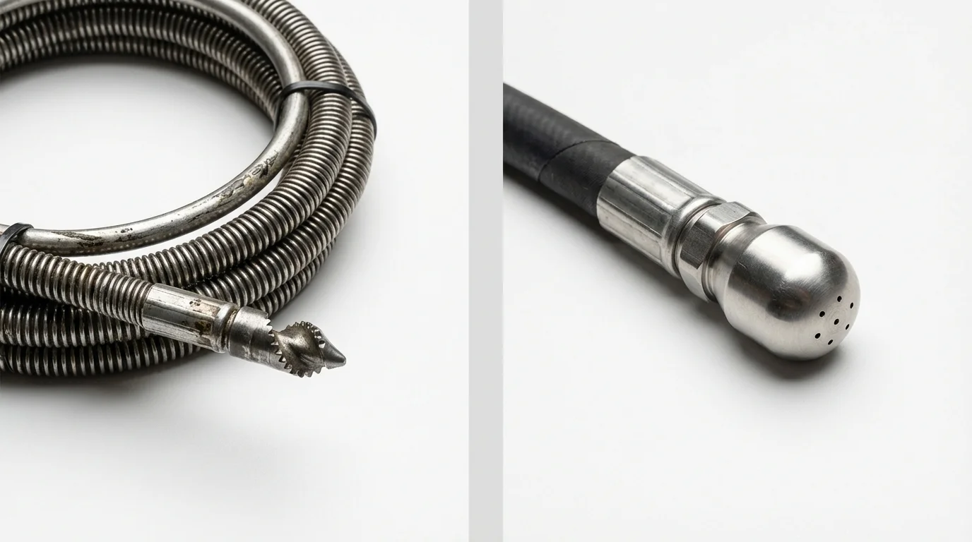 Drain snake cable and hydro jetting nozzle used for drain cleaning in Greenville, KY