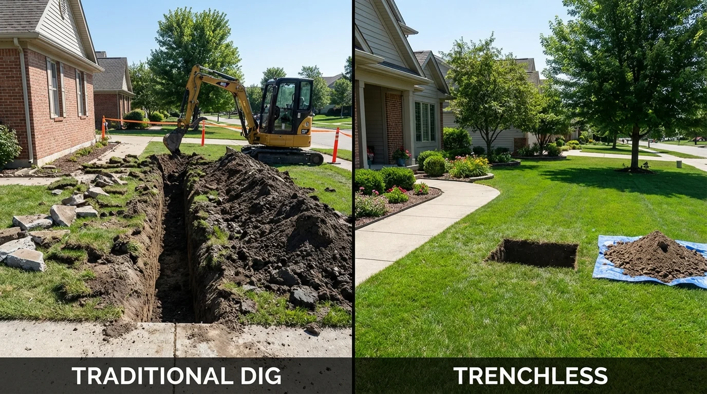Trenchless sewer repair with minimal yard damage versus traditional excavation in Greenville, KY